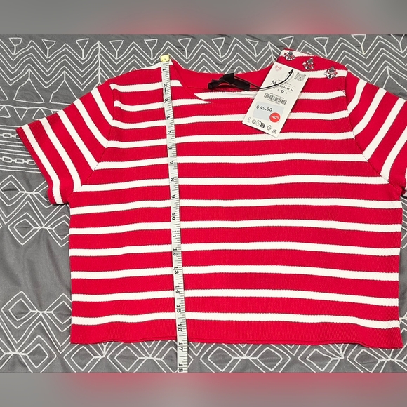 Zara Cropped Red And White Striped Tee Size Medium - Picture 4 of 6